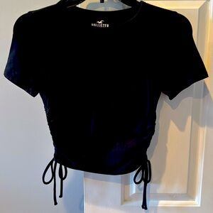 Hollister black short sleeve baby tee with cinched sides